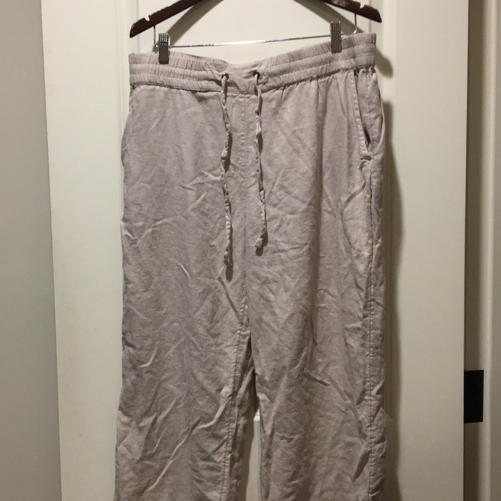 Naturals D&Co womens Linen Blend Wide Leg Drawstring Pants Size LP pockets
